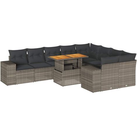 vidaXL Divano Giardino 10 pz con Cuscini Grigio in Polyrattan Acacia (1/5)