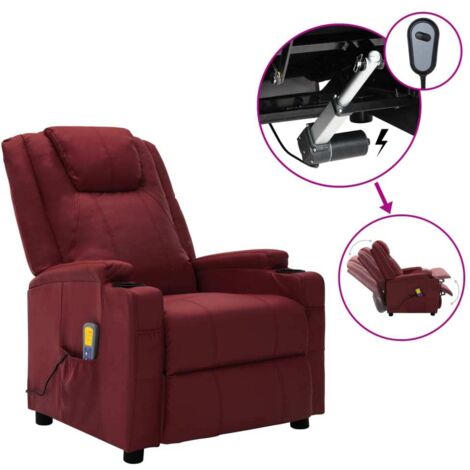 Poltrona Massaggio Elettrica Rosso Vino Similpelle vidaXL