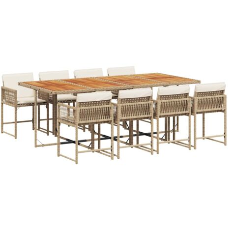 vidaXL Set da Pranzo da Giardino 9 pz con Cuscini Beige in Polyrattan