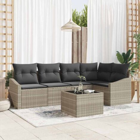 vidaXL Set di divani con cuscino 6 pcs Grigio chiaro polyrattan (1/5)