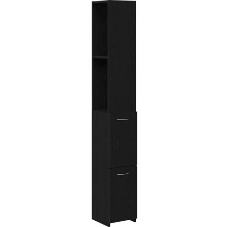 vidaXL Mobile da Bagno Rovere Nero 25 x 25 x 170 cm Legno multistrato