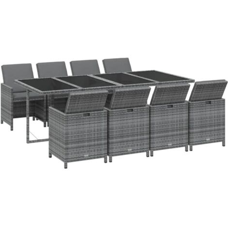 vidaXL Set Pranzo da Giardino 9 pz con Cuscini in Polyrattan Grigio