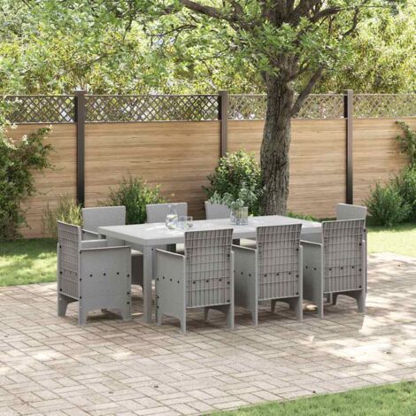 vidaXL Set da Pranzo per Giardino 9 pcs Grigio chiaro Rattan Polt