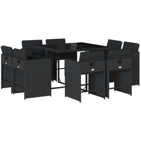 vidaXL Set da Pranzo da Giardino 9 pz con Cuscini Nero in Polyrattan (1/5)