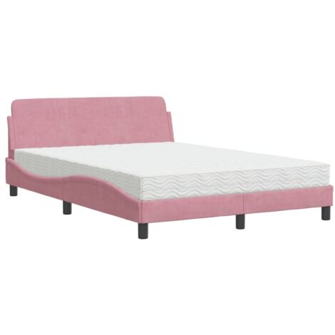 vidaXL Letto con Materasso Dover Rosa 140x190 cm in Velluto (1/5)