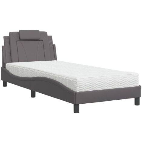 vidaXL Letto Viana con Materasso Grgio 80x200 cm in Similpelle (1/5)
