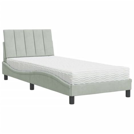 vidaXL Letto con Materasso Hanko Grigio Chiaro 90x190 cm in Velluto (1/5)