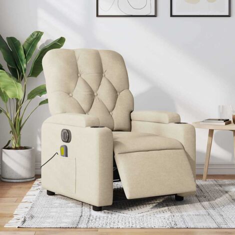 vidaXL Poltrona Reclinabile Massaggiante Elettrica Crema in Tessuto
