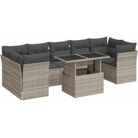 vidaXL Set Divano Giardino 10 pz con Cuscini Grigio Chiaro Polyrattan (1/5)