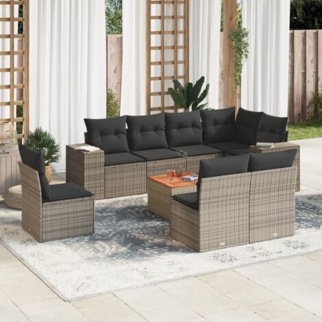 vidaXL Set Divano da Giardino 9 pz con Cuscini Grigio in Polyrattan (1/3)
