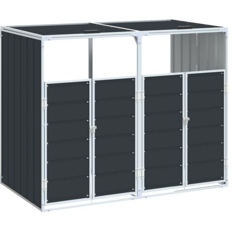 vidaXL Copribidone Ruote per 2 Bidoni Antracite 144x81x113 cm Acciaio