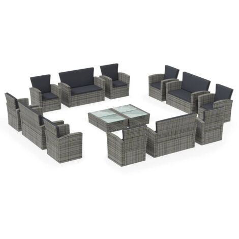 vidaXL Set Divani da Giardino 16 pz con Cuscini in Polyrattan Grigio