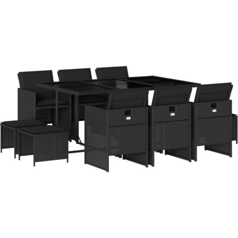 vidaXL Set da Pranzo da Giardino 11 pz con Cuscini in Polyrattan Nero