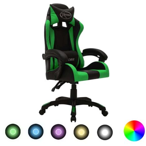 vidaXL Sedia da Gaming con Luci a LED RGB Verde e Nera in Similpelle