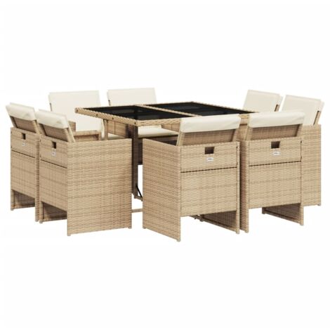 vidaXL Set da Pranzo da Giardino 9 pz con Cuscini Beige in Polyrattan (1/5)
