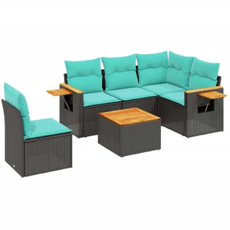 vidaXL Set Divani da Giardino 6 pz con Cuscini Nero in Polyrattan (1/5)