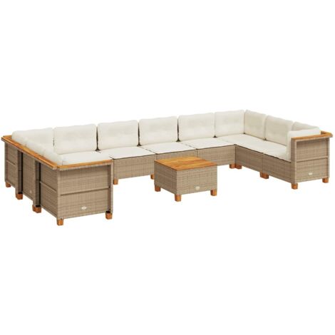 vidaXL Set Divani da Giardino 11 pz con Cuscini Beige in Polyrattan (1/5)