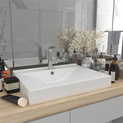 vidaXL Lavandino con Foro Rubinetto Bianco Opaco 60x46 cm in Ceramica