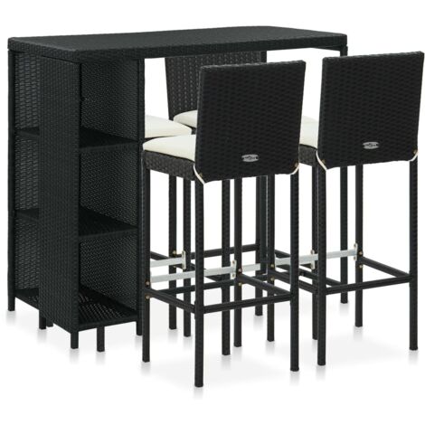vidaXL Set da Bar da Giardino 5 pz con Cuscini in Polyrattan Nero