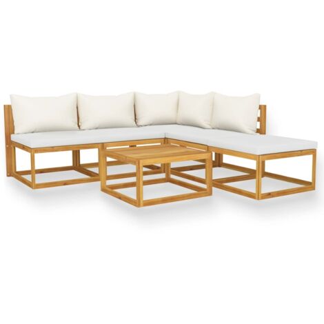 Set Divani da Giardino 6 pz con Cuscini Crema Massello Acacia vidaXL