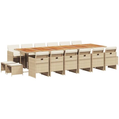 vidaXL Set da Pranzo da Giardino 17 pz con Cuscini Beige in Polyrattan