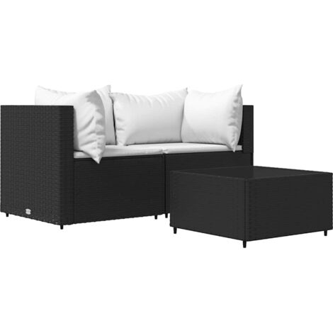 Set Divani da Giardino 3 pz con Cuscini Nero in Polyrattan vidaXL