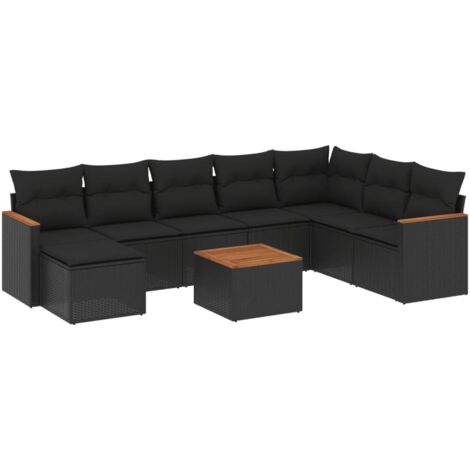 Set Divani da Giardino 9 pz con Cuscini Nero in Polyrattan vidaXL (1/4)
