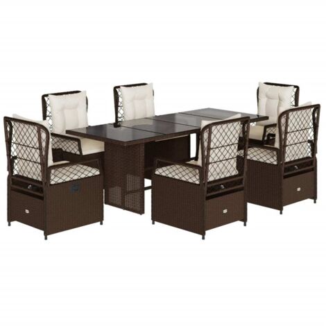 vidaXL Set da Pranzo da Giardino 7pz con Cuscini in Polyrattan Marrone (1/5)