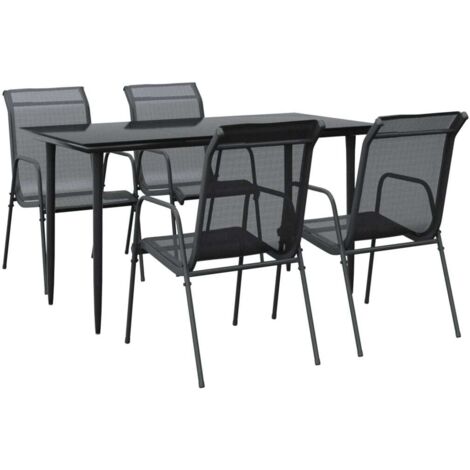 vidaXL Set da Pranzo da Giardino 5 pz Nero in Acciaio e Textilene