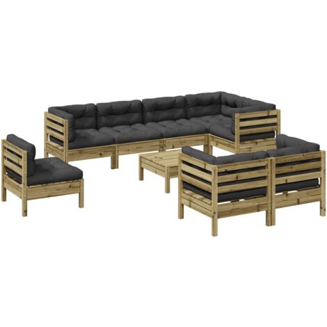 Set Divani da Giardino 9pz con Cuscini Legno Impregnato di Pino vidaXL (1/5)