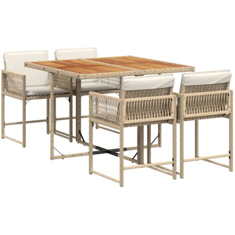 vidaXL Set da Pranzo da Giardino 5 pz con Cuscini Beige in Polyrattan