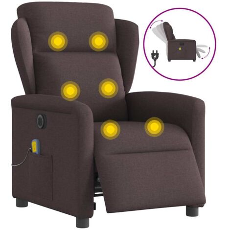 vidaXL Poltrona Massaggio Reclinabile Elettrica Marrone Scuro Tessuto (1/5)