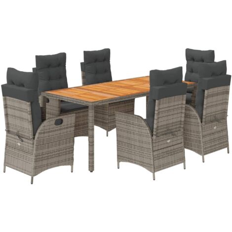 vidaXL Set da Pranzo da Giardino 7 pz con Cuscini in Polyrattan Grigio (1/5)