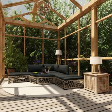 vidaXL Set Divani da Giardino 6 pz con Cuscini in Polyrattan Grigio