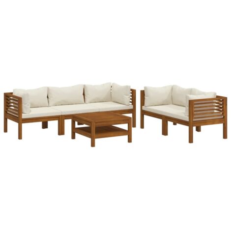 vidaXL Set Divani da Giardino 6 pz con Cuscini Crema in Legno Acacia