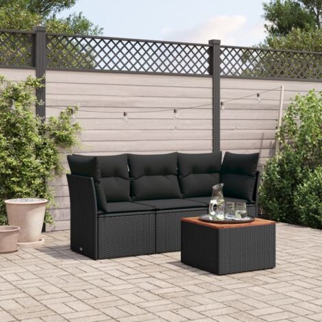 vidaXL Set Divani da Giardino 4 pz con Cuscini Nero in Polyrattan (1/3)