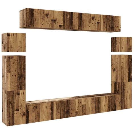 vidaXL Set Mobile TV 8 pz Montato a Parete Legno Antico in Truciolato (1/5)