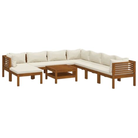 Set Divani da Giardino 9 pz con Cuscini Crema in Legno Acacia vidaXL