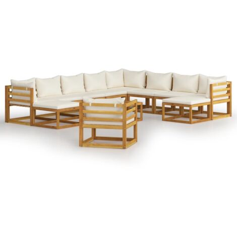 Set Divani da Giardino 12 pz con Cuscini Crema in Legno Acacia vidaXL