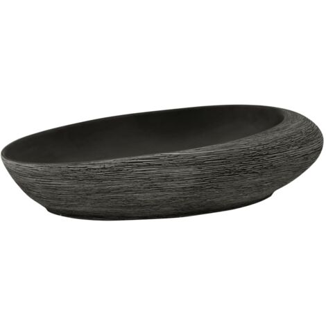 vidaXL Lavabo da Appoggio Grigio e Nero Ovale 59x40x14 cm Ceramica