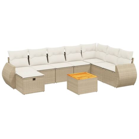 vidaXL Set Divano da Giardino 9 pz con Cuscini Beige in Polyrattan (1/4)