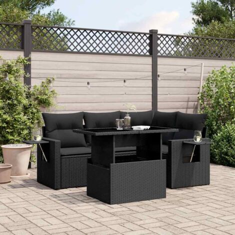 vidaXL Set Divani da Giardino 5 pz con Cuscini in Polyrattan Nero