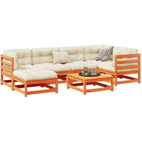 vidaXL Set Divani Giardino 7 pz con Cuscini Marrone Cera Massello Pino (1/5)