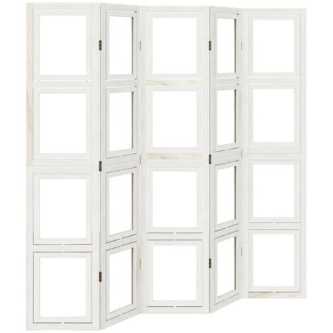 vidaXL Divisorio Ambienti 5Pannelli Bianco Legno Massello di Paulownia