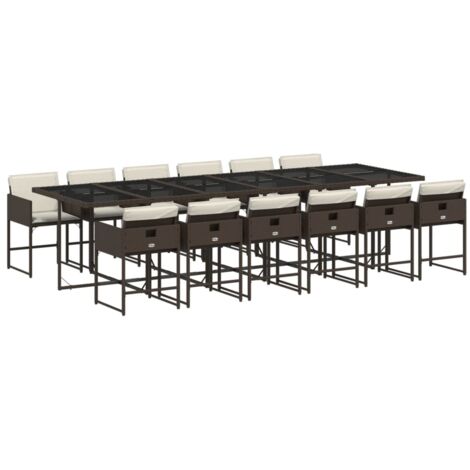 vidaXL Set da Pranzo da Giardino 13pz con Cuscini Marrone Polyrattan