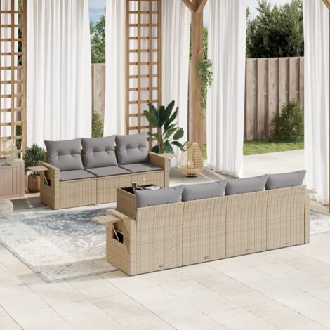 vidaXL Set Divano da Giardino 8 pz con Cuscini Beige in Polyrattan (1/5)