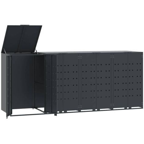 vidaXL Copribidone con Ruote 4 Bidoni Antracite 276x79x117cm Acciaio