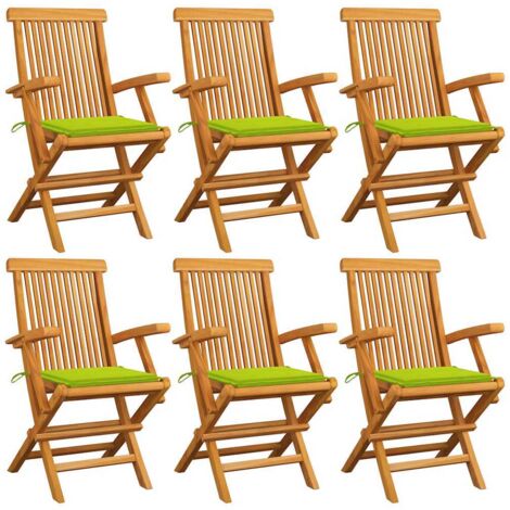 vidaXL Sedie Giardino con Cuscini Verde Chiaro 6pz Legno Massello Teak (1/5)