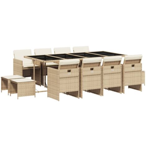 vidaXL Set da Pranzo da Giardino 13 pz con Cuscini Beige in Polyrattan