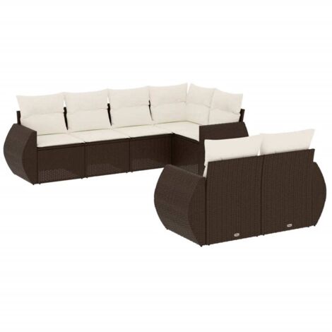 vidaXL Set Divani da Giardino 7 pz con Cuscini Marrone in Polyrattan (1/5)
